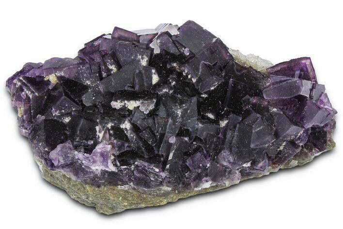 Purple Cubic Fluorite Crystal Cluster on Druzy Quartz - China #364679